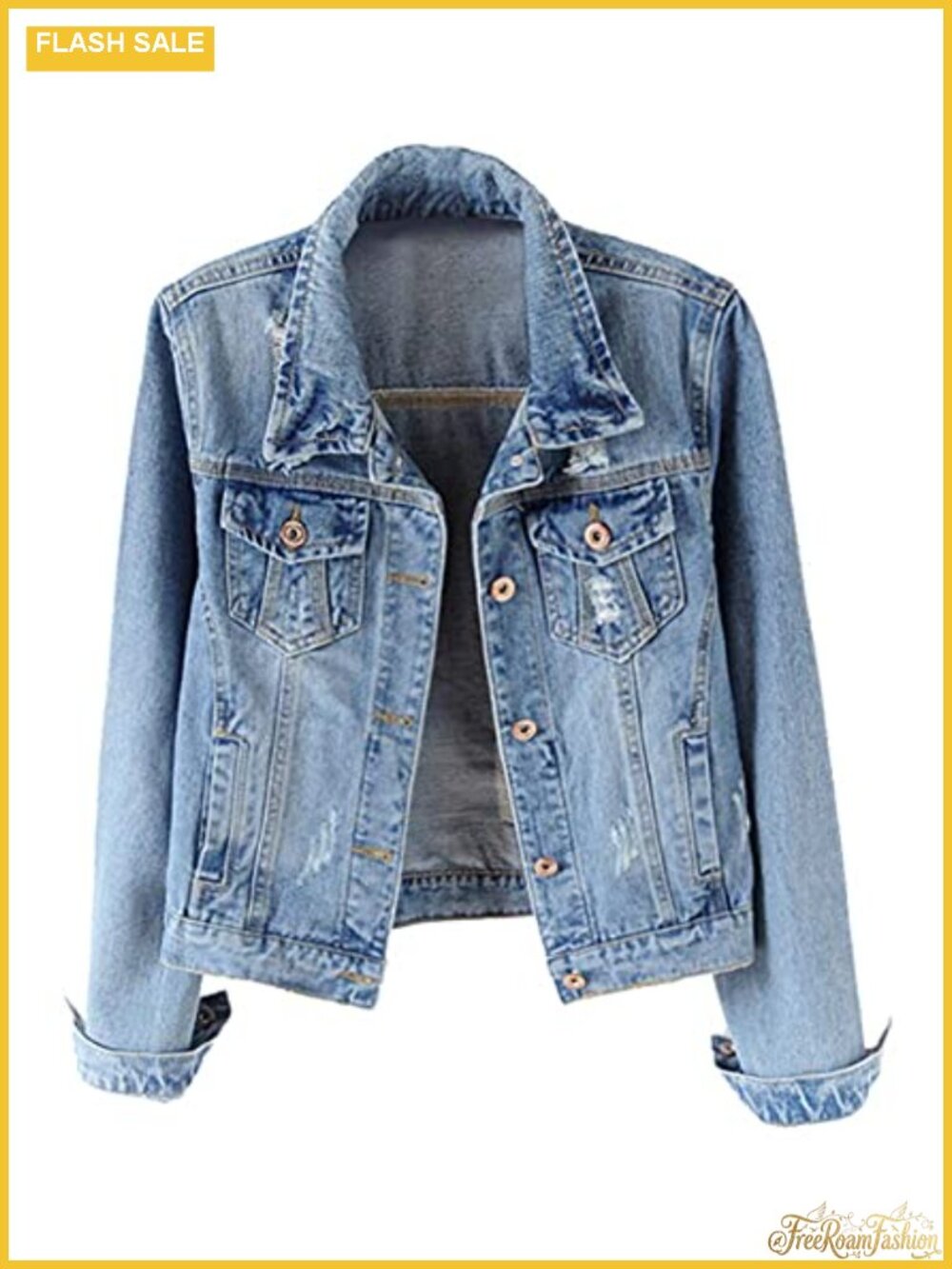 Distressed Ripped Denim Jacket Women Long Sleeve Classic Jean Coat